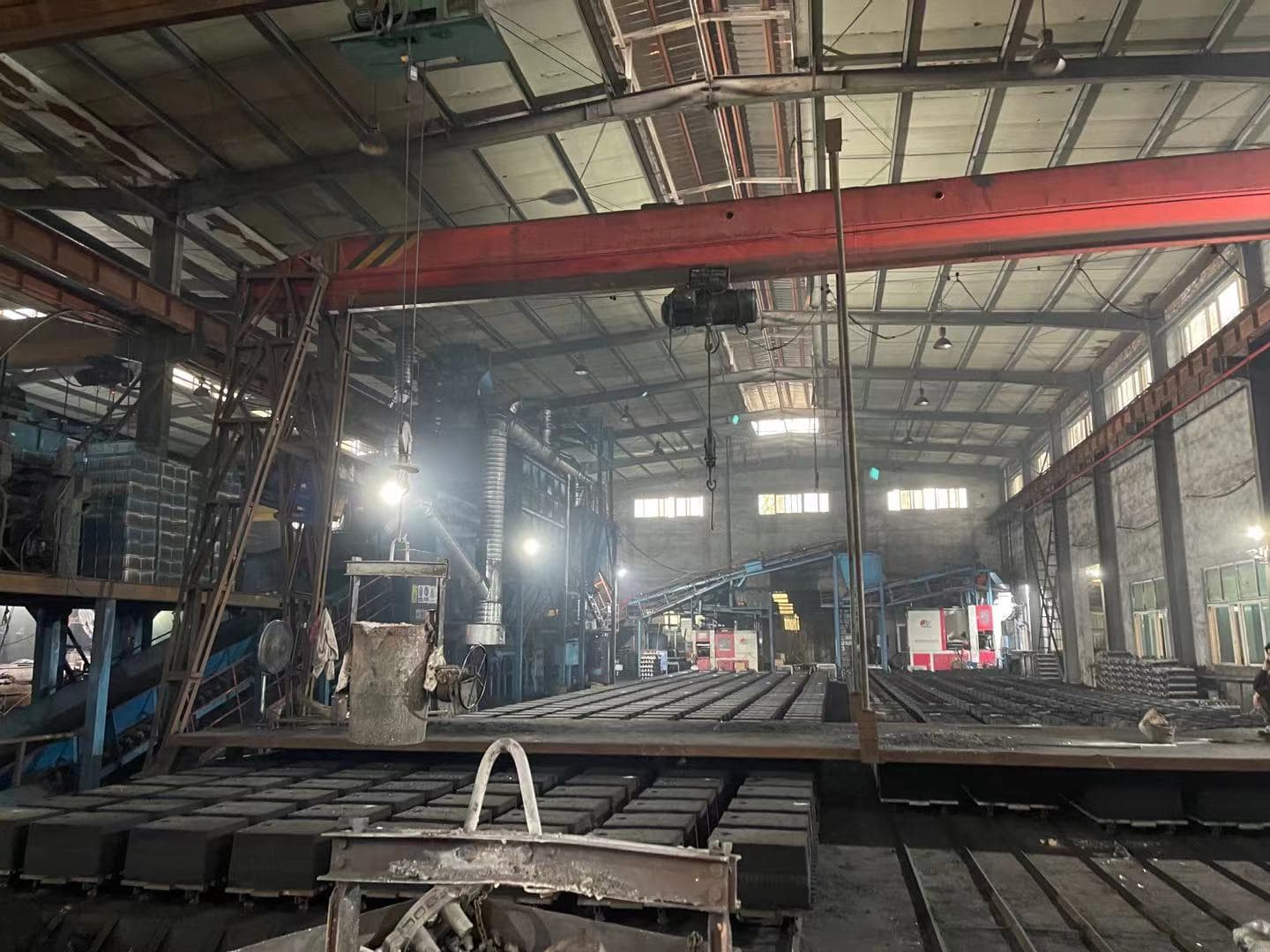 Foundry production floor with cast iron products in process