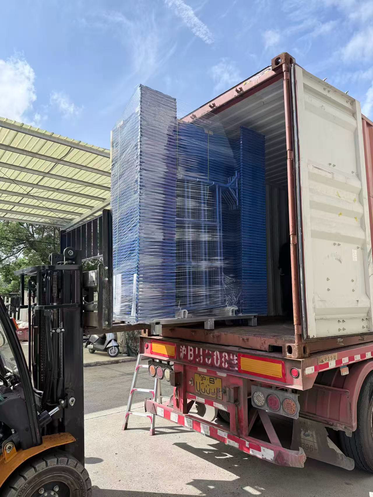 Event Fence batches loaded into a shipping container