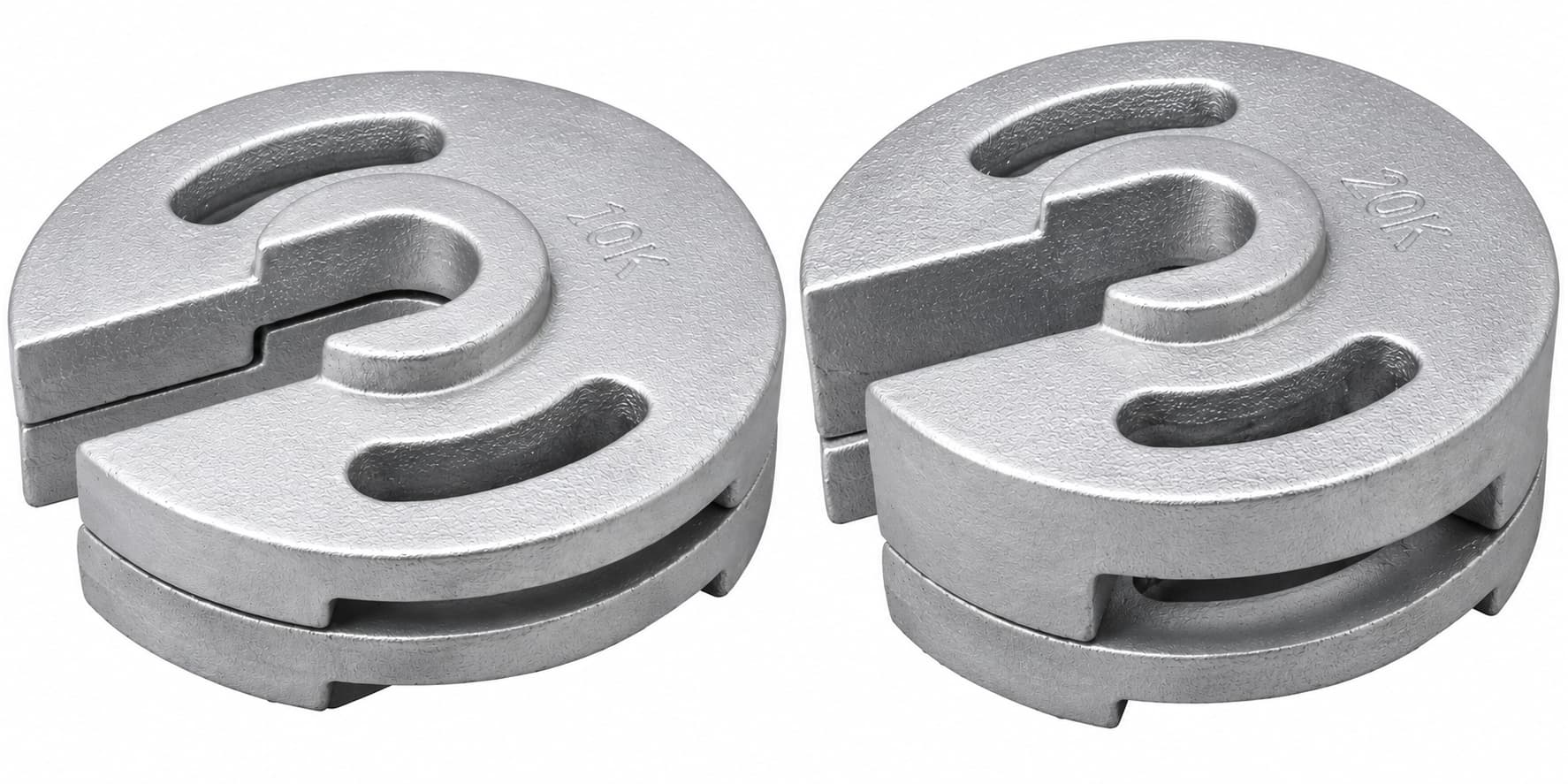 Compatible ten kilogram and twenty kilogram cast iron tent weights